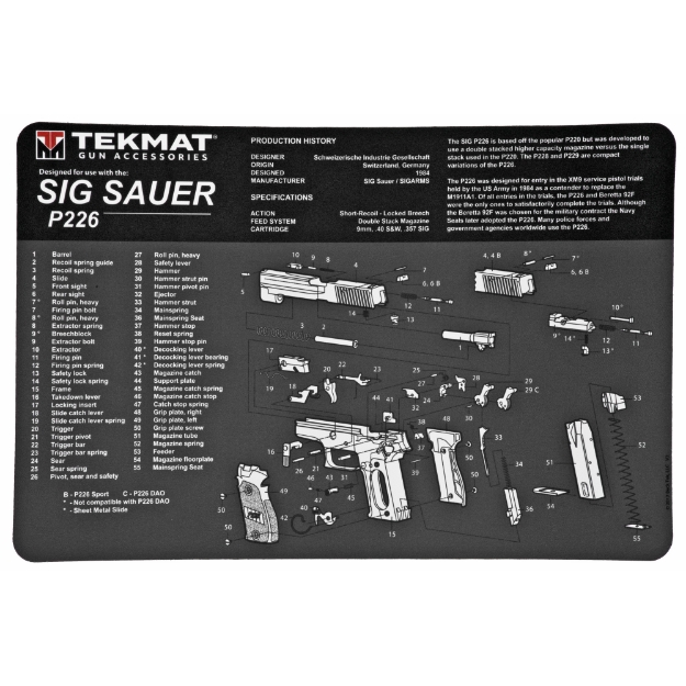 Picture of TekMat Sig P226 Pistol Mat - 11"x17" - Black - Includes Small Microfiber TekTowel - Packed In Tube TEK-R17-SIGP226