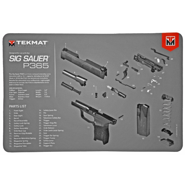 Picture of TekMat Sig P365 Pistol Mat - 11"x17" - Black - Includes Small Microfiber TekTowel - Packed in Tube TEK-R17-SIGP365