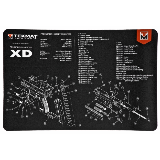 Picture of TekMat Springfield XD Pistol Mat - 11"x17" - Black - Includes Small Microfiber TekTowel - Packed In Tube TEK-R17-XD