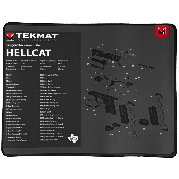 Picture of TekMat Ultra Mat - Springfield Hellcat - Cleaning Mat - Thermoplastic Surface Protects Gun From Scratching - 1/4" Thick - 15"X20" - Tube Packaging - Black TEK-R20-HELLCAT