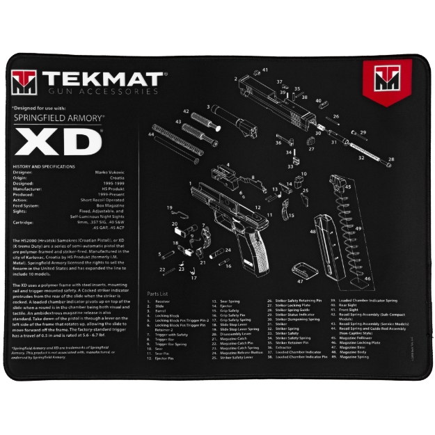 Picture of TekMat Ultra Mat - Springfield XD - Cleaning Mat - Thermoplastic Surface Protects Gun From Scratching - 1/4" Thick - 15"X20" - Tube Packaging - Black TEK-R20-XD