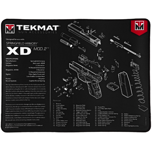 Picture of TekMat Ultra Mat - Springfield XD Mod 2 - Cleaning Mat - Thermoplastic Surface Protects Gun From Scratching - 1/4" Thick - 15"X20" - Tube Packaging - Black TEK-R20-XDMOD2