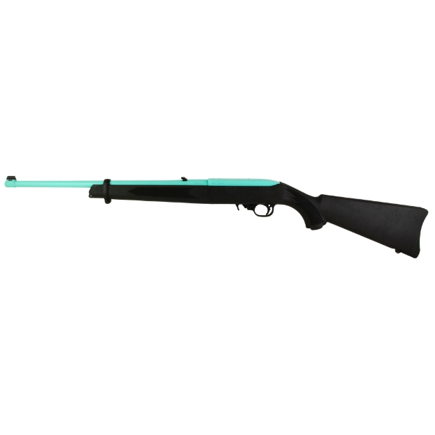 Picture of Ruger 10/22 Carbine - Semi-Automatic Rifle - 22 LR - 18.5" Barrel - Robin's Egg Blue Cerakote Receiver and Barrel - Alloy Steel - Black Synthetic Stock - Adjustable Rear and Gold Bead Front Sight - 10 Round 01151