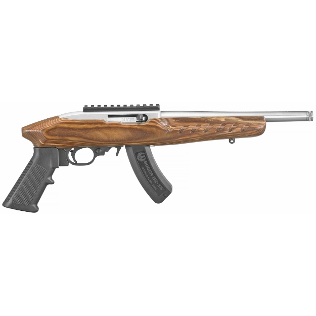 Picture of Ruger 22 Charger - TALO Edition - Pistol - Semi-automatic - 22LR - 10" Barrel - Threaded Barrel - Stainless Steel - Matte Stainless Finish - Polymer Pistol Grip - Brown Laminate Stock - Picatinny Rail Installed - 15 Rounds - Includes Adjustable Bipod 04919