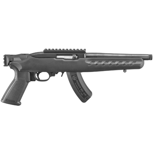 Picture of Ruger 22 Charger w/ Railed Brace Mount - Pistol - Semi-automatic - 22LR - 8" Barrel - Threaded Barrel - Alloy Steel - Matte Finish - Black - Polymer Pistol Grip - Black Polymer Stock with Picatinny Rail Brace Mount - Picatinny Rail Installed - 15 Rounds - Includes Adjustable Bipod 04938