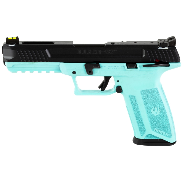 Picture of Ruger 57 - TALO Edition - Double Action - Semi-automatic - Polymer Frame Pistol - Full Size - 5.7X28MM - 4.94" Barrel - Turquoise Frame - Black Oxide Finish - Fiber Optic Front and Adjustable Rear Sights - Ambidextrous Manual Safety - 20 Rounds - 2 Magazines - Ambidextrous 16405