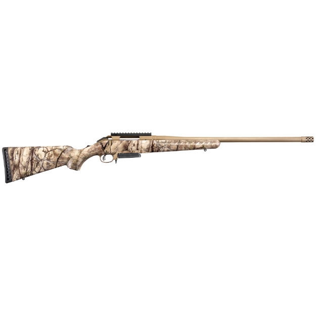 Picture of Ruger American Bolt-Action - 308 Winchester - 22" Threaded Barrel w/Muzzle Brake - Cerakote Bronze Finish - Go Wild Camo Synthetic Stock - Scope Base - 3Rd 26926