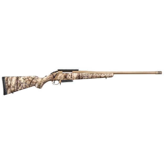 Picture of Ruger American Bolt-Action - 7MM08 - 22" Threaded Barrel w/Muzzle Brake - Cerakote Bronze Finish - Go Wild Camo Synthetic Stock - Scope Base - 3Rd 26923