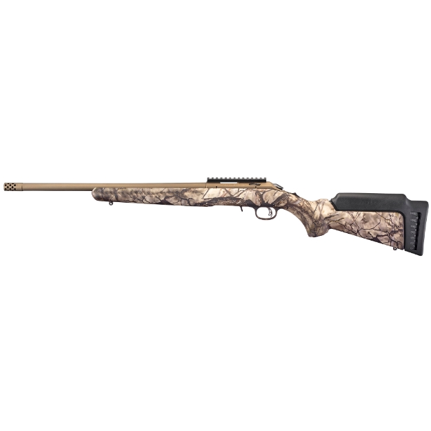 Picture of Ruger American Rimfire Standard - Bolt Action Rifle - 22 WMR - 18" Cold Hammer Forged Barrel - Threaded - 1:14 Twist - Camo Synthetic Stock - Bronze Cerakote Finish - Right Hand - 1 Mag - 9Rd - Factory Installed Scope Rail - Weighs 5.9lbs 08373