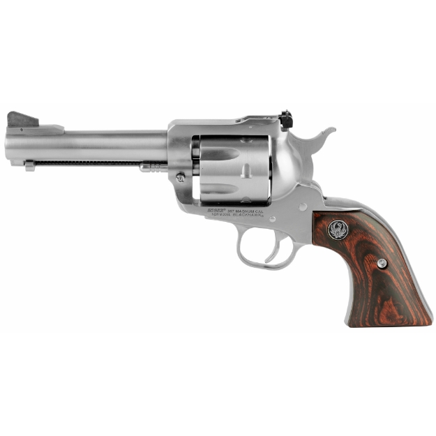 Picture of Ruger Blackhawk - Convertible - Single Action - Revolver - 357 Magnum/9MM - 4.6" Barrel - Stainless Steel - Silver - Wood Grips - Ramp Front and Adjustable Rear Sights - 6 Rounds 00310