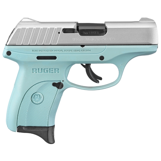 Picture of Ruger EC9s - Striker Fired - Semi-automatic - Polymer Frame Pistol - Compact - 9MM - 3.1" Barrel - Cerakote Finish - Turquoise and Silver - Integral Fixed Sights - Thumb Safety - 7 Rounds - 1 Magazine 13200