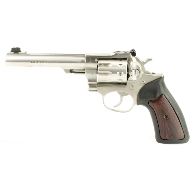 Picture of Ruger GP100 - Double Action - Revolver - 22LR - 5.5" Barrel - Stainless Steel - Satin Finish - Silver - Rubber Grips with Wood Inlay - Fiber Optic Front and Adjustable Rear Sights - 10 Rounds 01757