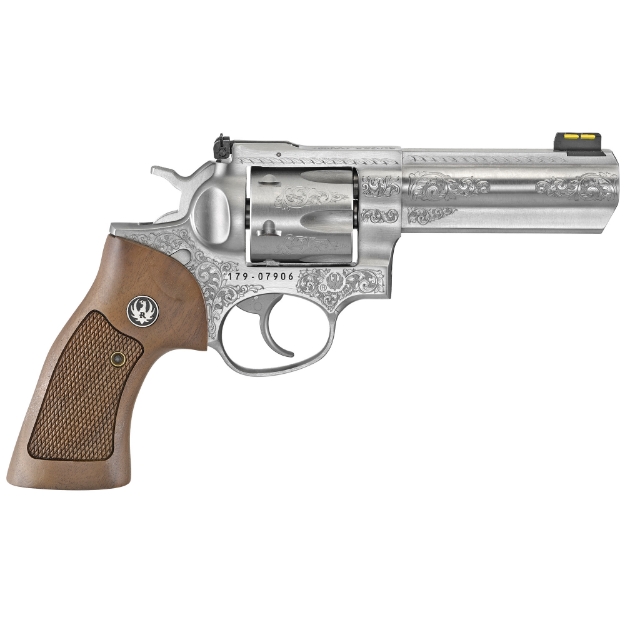 Picture of Ruger GP100 - TALO Edition - Double Action - Revolver - 357 Magnum - 4.2" Barrel - Steel - Satin Finish - Silver - Hardwood Grip - Fiber Optic Front and Adjustable Rear Sights - 6 Rounds - Engraved 01784