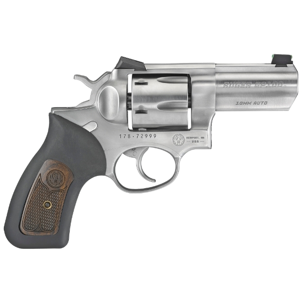Picture of Ruger GP100 - Wiley Clapp - TALO Edition - Double Action - Revolver - 10MM - 3" Barrel - Steel - Matte Finish - Silver - Rubber Grips with Wood Inlay - Fiber Optic Front and Fixed Rear Novak Sights - 6 Rounds 01780