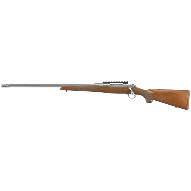 Picture of Ruger Hawkeye Hunter - Bolt Action Rifle - 300 Winchester Magnum - 24" Free Floated Cold Hammer Forged Barrel - 5/8X24 Threads - Satin Stainless Finish - Walnut Stock - Left Hand - LC6 Trigger - 3Rd 57121