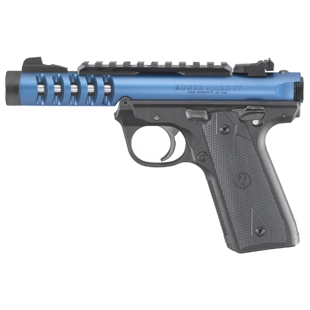 Picture of Ruger Mark IV - 22/45 Lite - Single Action - Semi-automatic - Polymer Frame Pistol - 22LR - 4.4" Threaded Barrel - Anodized Finish - Blue - Checkered Grips - Adjustable Rear Sight - Ambidextrous Safety - 10 Rounds - 2 Magazines 43924