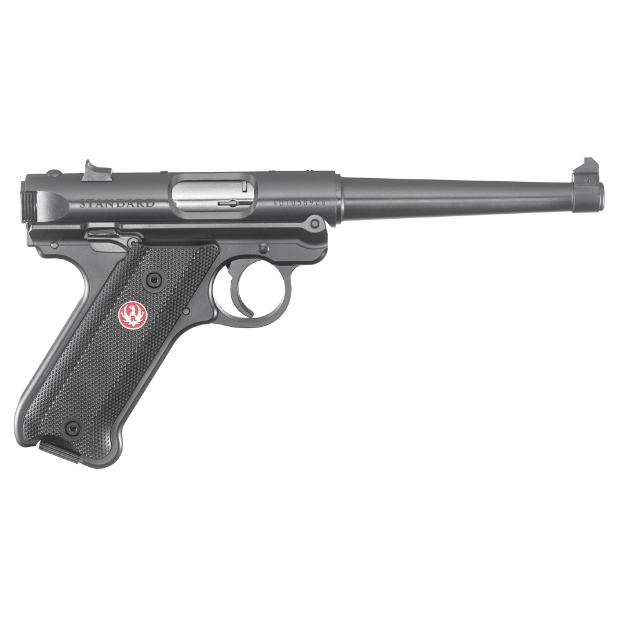 Picture of Ruger Mark IV - Standard - Single Action - Semi-automatic - Metal Frame Pistol - Full Size - 22LR - 6" Barrel - Alloy - Blued Finish - Checkered Grips - Fixed Sights - 10 Rounds - 2 Magazines 40105