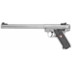 Picture of Ruger Mark IV - Target - Single Action - Semi-automatic - Metal Frame Pistol - 22LR - 10" Bull Barrel - Steel - Stainless Finish - Checkered Synthetic Grips - Adjustable Rear Sight - Ambidextrous Safety - 10 Rounds - 2 Magazines 40174