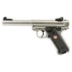 Picture of Ruger Mark IV - Target - Single Action - Semi-automatic - Metal Frame Pistol - Full Size - 22LR - 5.5" Barrel - Bull Barrel - Stainless Steel - Satin Finish - Silver - Checkered Grips - Adjustable Rear Sight - Manual Safety - 10 Rounds - BLEM (Damaged Case) 40103