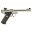 Picture of Ruger Mark IV - Target - Single Action - Semi-automatic - Metal Frame Pistol - Full Size - 22LR - 5.5" Barrel - Bull Barrel - Stainless Steel - Satin Finish - Silver - Checkered Grips - Adjustable Rear Sight - Manual Safety - 10 Rounds - BLEM (Damaged Case) 40103