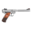 Picture of Ruger Mark IV Hunter - Single Action - Semi-automatic - Metal Frame Pistol - Full Size - 22LR - 6.9" Barrel - Fluted Bull Barrel - Stainless Steel - Satin Finish - Silver - Checkered Laminate Grips - Adjustable Rear Sight - 10 Rounds - 2 Magazines 40118