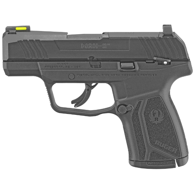 Picture of Ruger MAX-9 - Striker Fired - Semi-automatic - Polymer Frame Pistol - Sub-Compact - 9MM - 3.2" Barrel - Black Oxide Finish - Front TFO Night Sight - Optics Ready - Thumb Safety - 10 Rounds - 2 Magazines 03501