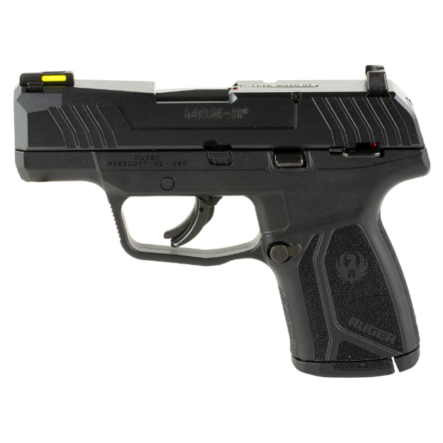 Picture of Ruger MAX-9 - Striker Fired - Semi-automatic - Polymer Frame Pistol - Sub-Compact - 9mm - 3.2" Barrel - Loaded Chamber Indicator - Black Oxide Finish - Front TFO Night Sight - Thumb Safety - Magazine Disconnect - 10 Rounds - 2 Magazine - California Compliant 03518