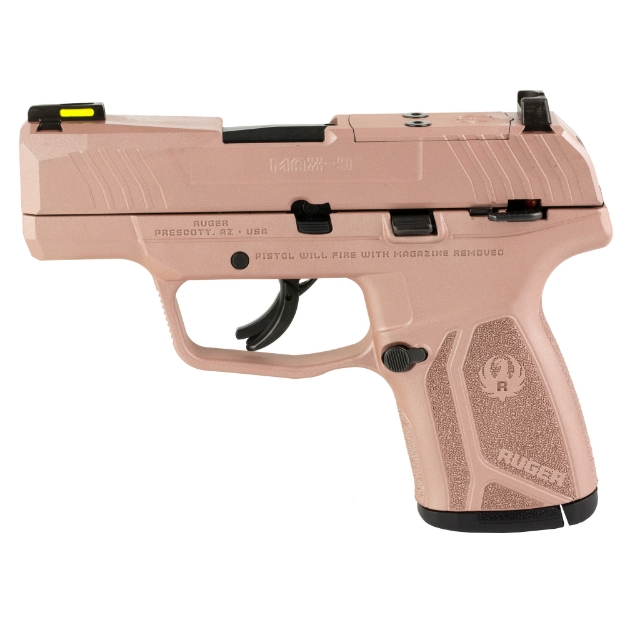 Picture of Ruger MAX-9 - Striker Fired - Semi-automatic - Polymer Frame Pistol - Sub-Compact - 9MM - 3.2" Barrel - Rose Gold Cerakote - Front TFO Night Sight - Optics Ready - Thumb Safety - 10 Rounds - 2 Magazines 03501