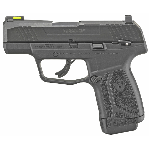 Picture of Ruger MAX-9 - Striker Fired - Semi-automatic - Polymer Frame Pistol - Sub-Compact - 9MM - 3.20" Barrel - Black Oxide Finish - Front TFO Night Sight - Optics Ready - Thumb Safety - 12 Rounds - 2 Magazines - (1)-12 Rounds and (1)-10 Rounds 03500