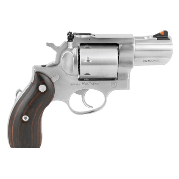 Picture of Ruger Redhawk - Double Action - Revolver - 357 Magnum - 2.75" Barrel - Sleeve and Shroud Barrel - Stainless Steel - Satin Finish - Silver - Hardwood Grips - Adjustable Rear & Ramp Front Sight - 8 Rounds 05051