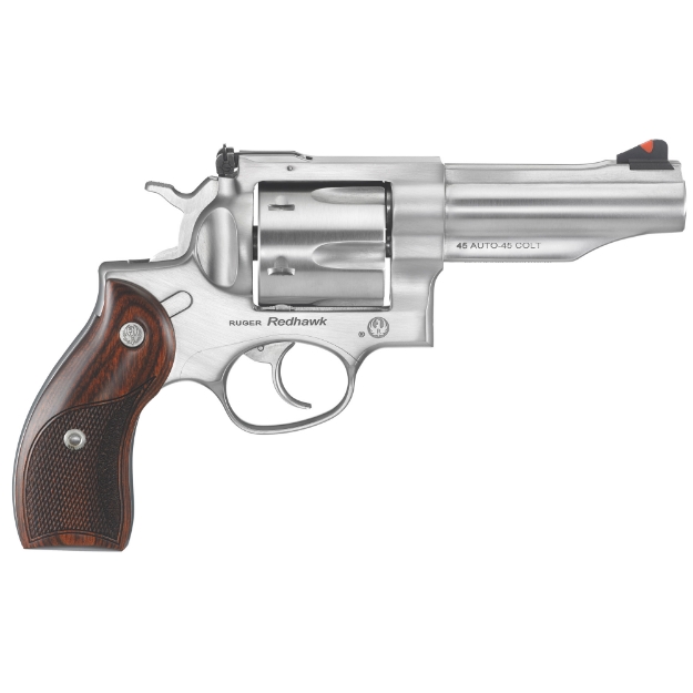 Picture of Ruger Redhawk - Double Action - Revolver - 45 Long Colt/45 ACP - 4.2" Barrel - Sleeve and Shroud Barrel - Stainless Steel - Satin Finish - Silver - Hardwood Grips - Adjustable Rear & Ramp Front Sight - 6 Rounds 05050