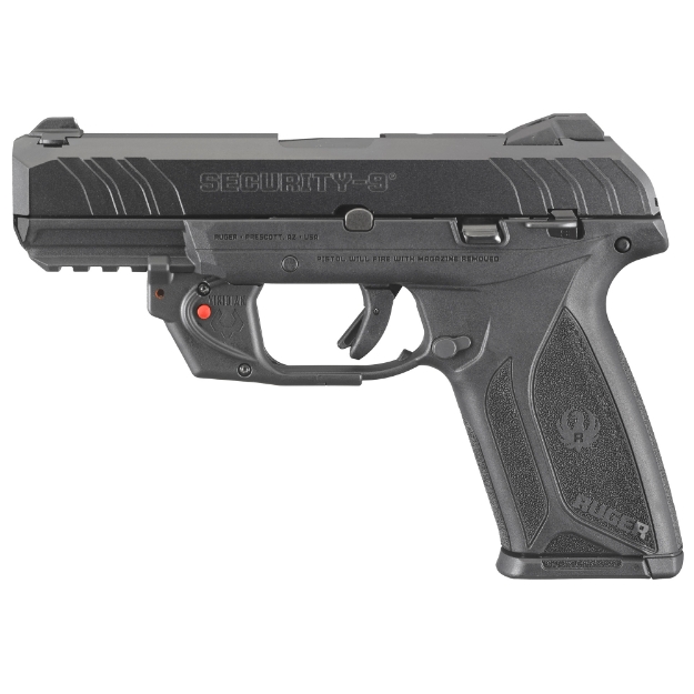 Picture of Ruger Security-9 - Double Action - Semi-automatic - Polymer Frame Pistol - Full Size - 9MM - 4" Barrel - Black Oxide Finish - 3 Dot Drift-Adjustable Sights - Manual Safety and Integrated Trigger Safety - 15 Rounds - 2 Magazines - Viridian Laser - Right Hand 03816