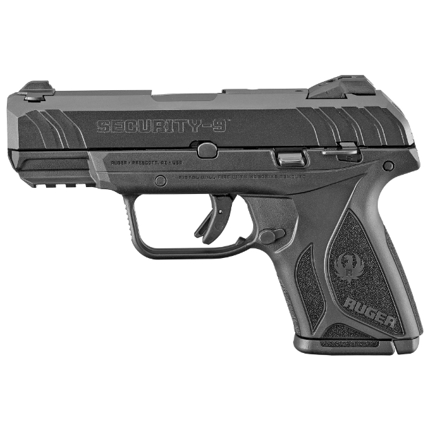 Picture of Ruger Security-9 - Striker Fired - Semi-automatic - Polymer Frame Pistol - Compact - 9MM - 3.42" Barrel - Blued Finish - Adjustable Rear Sight/Fixed Front Sight - Manual Safety and Integrated Trigger Safety - 10 Rounds - 2 Magazines - Right Hand 03818