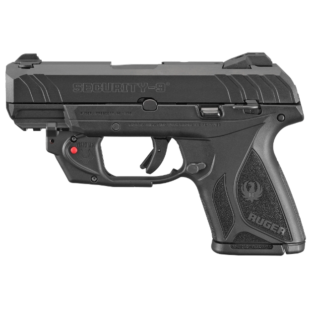 Picture of Ruger Security-9 - Striker Fired - Semi-automatic - Polymer Frame Pistol - Full Size - 9MM - 4" Barrel - Black Oxide Finish - Black - 3 Dot Drift-Adjustable Sights - Manual Safety and Integrated Trigger Safety - 10 Rounds - Viridian E-Series Laser - Right Hand 03830