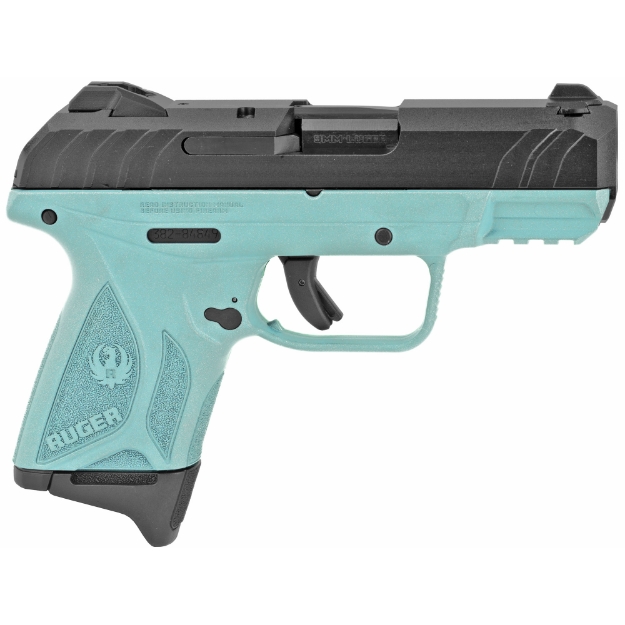 Picture of Ruger Security-9 - TALO Edition - Striker Fired - Semi-automatic - Polymer Frame Pistol - Compact - 9MM - 3.42" Barrel - Black Oxide Finish - Turquoise - Fixed Front and Drift-Adjustable Rear Sights - Manual Safety and Integrated Trigger Safety - 10 Rounds - Right Hand 03837