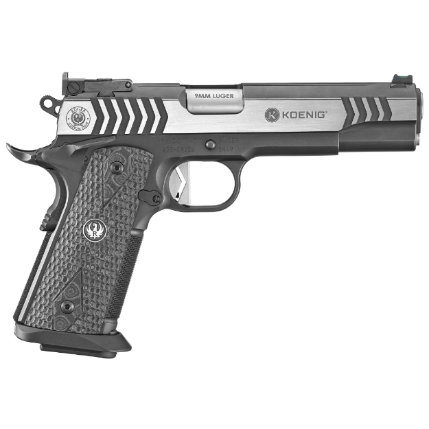 Picture of Ruger SR1911 Competition - Single Action - Semi-automatic - Metal Frame Pistol - Full Size - 9MM - 5" Barrel - Stainless Steel - Black Nitride and Stainless Finish - G10 Grips - Fiber Optic Front and Adjustable Rear Sights - Manual Safety - 10 Rounds 06766