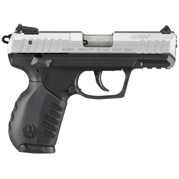 Picture of Ruger SR22 - Double Action/Single Action - Semi-automatic - Polymer Frame Pistol - Compact - 22LR - 3.5" Barrel - Anodized Finish - Black and Silver - Black Rubber Grip - 3 Dot Adjustable Sights - 10 Rounds - 2 Magazines 03607