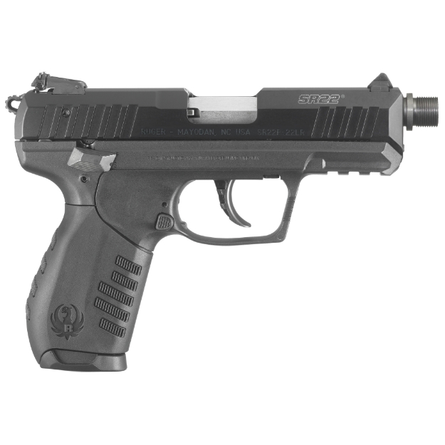 Picture of Ruger SR22 - Double Action/Single Action - Semi-automatic - Polymer Frame Pistol - Compact - 22LR - 3.5" Barrel - Threaded Barrel - Anodized Finish - Black - Black Rubber Grip - 3 Dot Adjustable Sights - 10 Rounds - 2 Magazines 03604