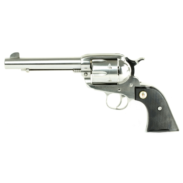 Picture of Ruger Vaquero SASS - Single Action - Revolver - 45 Long Colt - 5.5" Barrel - Stainless Steel - High-Gloss Finish - Black Checkered Grips - Blade Front and Integral Rear Sights - 6 Rounds - Sold as a two-gun consecutive serial number set in same commemorative case 05134