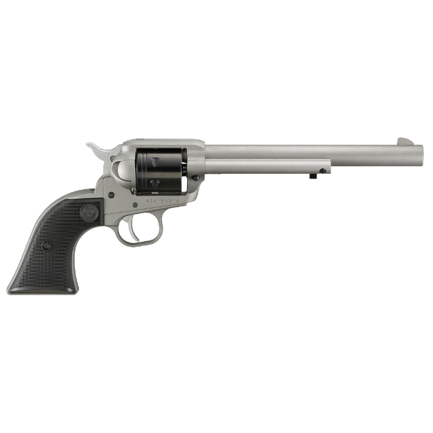 Picture of Ruger Wrangler - Single Action Only - Revolver - 22LR - 7.5" Barrel - Aluminum Alloy - Cerakote Finish - Silver - Checkered Synthetic Grips - Integral Notch Rear Sight/Blade Front Sight - Transfer Bar Safety - 6 Rounds 2039