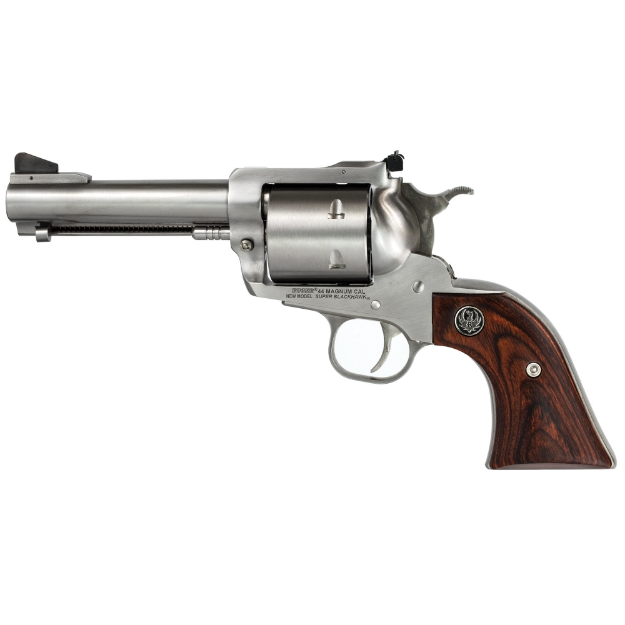 Picture of Ruger Super Blackhawk Standard - Single Action - Revolver - 44 Magnum - 4.6" Barrel - Stainless Steel - Satin Finish - Silver - Hardwood Grips - Adjustable Rear & Ramp Front Sight - 6 Rounds 00814