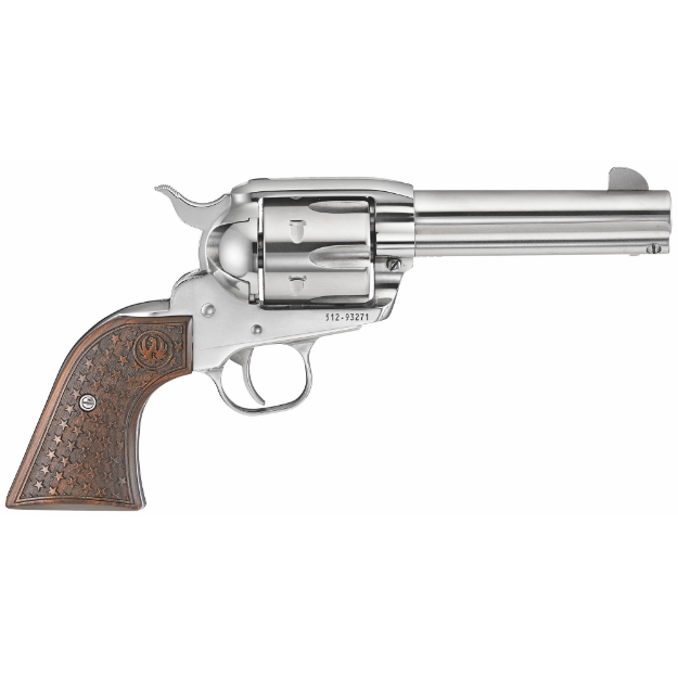 Picture of Ruger Vaquero - TALO Edition - Single Action - Revolver - 45 Long Colt - 4.62" Barrel - Stainless Steel - High-Gloss Stainless Finish - Star Engraved Hardwood Grips - Blade Front and Integral Rear Sights - 6 Rounds 05158