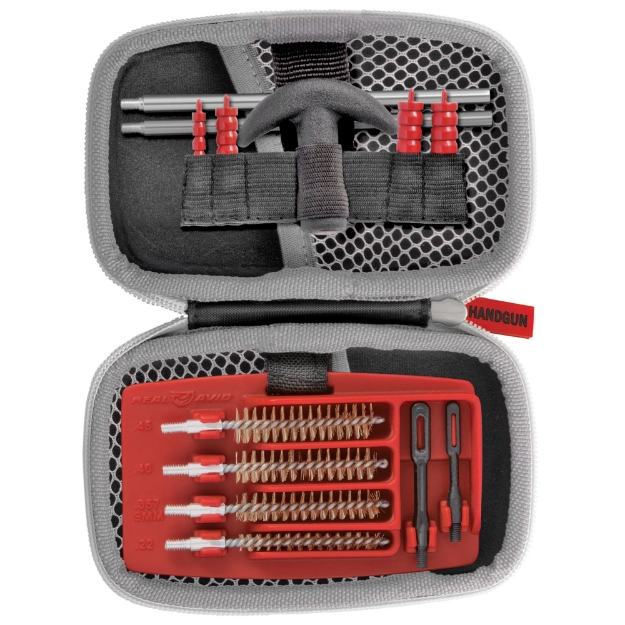 Picture of Real Avid Gun Boss - Cleaning Kit - For.22 - .357 - .38 - 9mm - .40 - .45 Caliber Firearms - T-Handle - Brushes - Jags - Slotted Tips - Patches - Compact - Weather Resistant Zippered Travel Case with Ballistic Nylon Shell AVGCK310-P