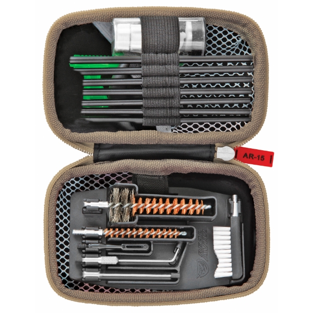 Picture of Real Avid Real Avid - Gun Boss - AR15 Cleaning Kit - Threaded Rods - T-Handle - Brushes - Cleaning Picks - 3-In-1 Bore Illuminator - Pin Punch - Safety Flag - Star Chamber Cleaning Pads - Cleaning Patches - Includes Zippered Case With Ballistic Nylon Shell AVGCKAR15