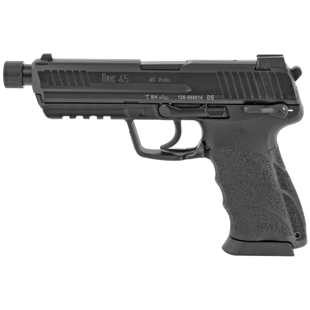 Picture of HK 45 Tactical - V1 - Double Action/Single Action - Semi-automatic - Polymer Frame Pistol - Full Size - 45 ACP - 5.2" Barrel - Threaded Barrel - Matte Finish - Black - Suppressor Sights With Tritium Front Sight - Safety/Decocker - 10 Rounds - 2 Magazines - Right Hand 81000030