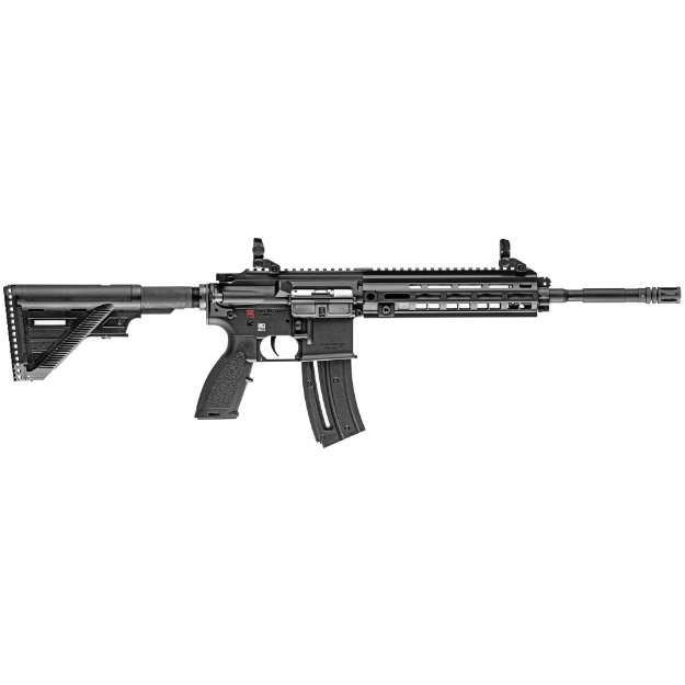 Picture of HK HK416 - 22LR - Semi-automatic - AR-15 - 16.1" Threaded Barrel - 1/2X28 Threads - Black - Synthetic Stock - Right Hand - 1 Mag - 10Rd - MLOK RIS Rail - Front/Rear Flip Sights - BLEM (Damaged Case) 81000402