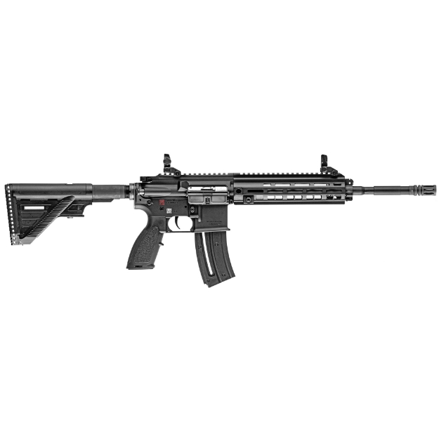 Picture of HK HK416 - 22LR - Semi-automatic - AR-15 - 16.1" Threaded Barrel - 1/2X28 Threads - Black - Synthetic Stock - Right Hand - 1 Mag - 10Rd - MLOK RIS Rail - Front/Rear Flip Sights 81000402