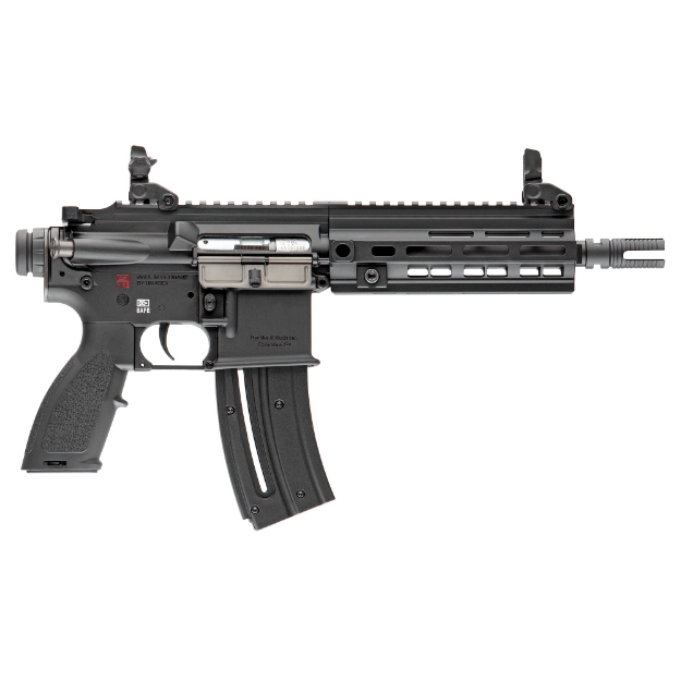 Picture of HK HK416 - AR - Semi-automatic - 22LR - 8.5" Barrel - Threaded Barrel - Aluminum Receiver - Matte Finish - Black - Synthetic Pistol Grip - Front/Rear Flip Sights - 20 Rounds - MLOK RIS Rail - 1 Magazine - Right Hand - BLEM (Damaged Case) 81000403