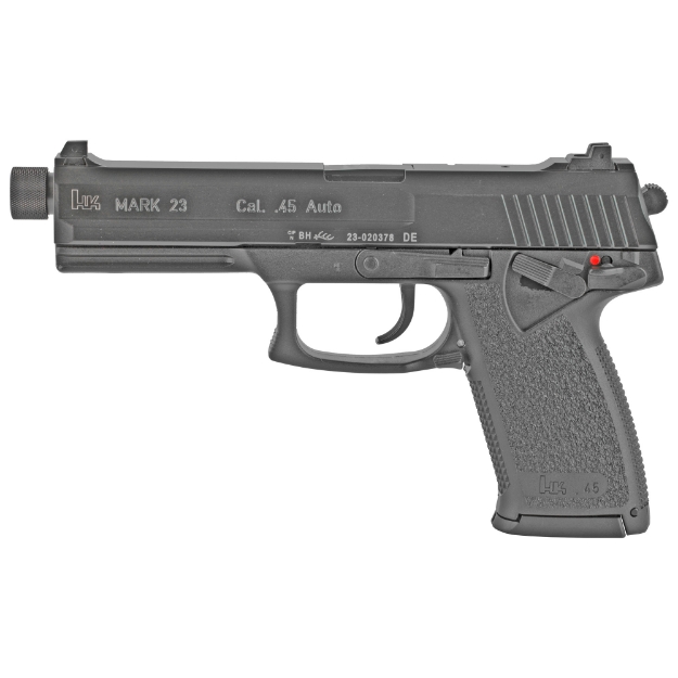 Picture of HK Mark 23 - Double Action/Single Action - Semi-automatic - Polymer Frame Pistol - Full Size - 45 ACP - 5.87" Barrel - Threaded Barrel - Matte Finish - Black - 3 Dot Sights - Decocker and Ambidextrous Safety - 12 Rounds - 2 Magazines - Ambidextrous - BLEM (Damaged Case) 81000078