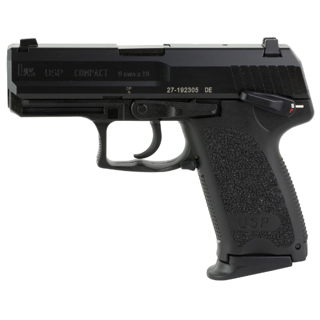 Picture of HK USP Compact - V1 - Double Action/Single Action - Semi-automatic - Polymer Frame Pistol - Compact - 9MM - 3.58" Barrel - Matte Finish - Black Finish - 3 Dot Sights - Safety/Decocker - 13 Rounds - 2 Magazines 81000329